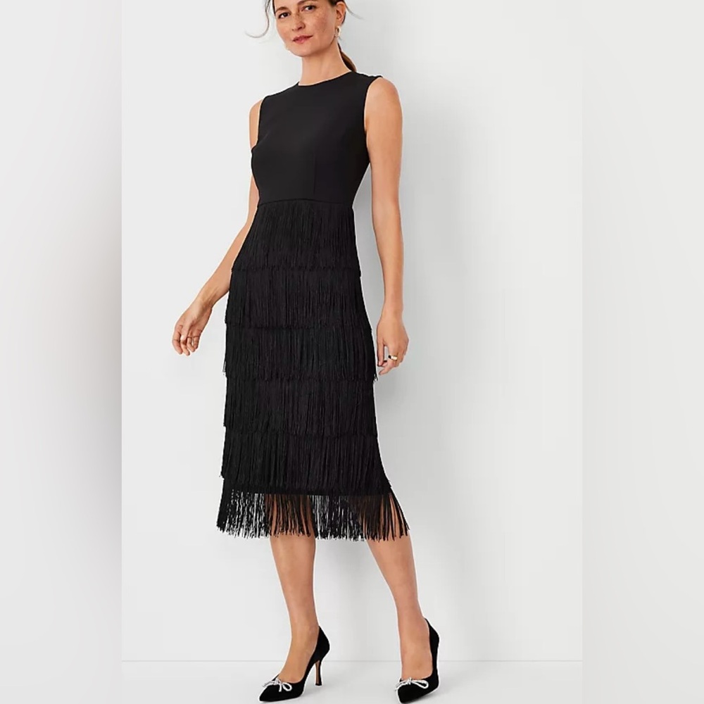 Ann Taylor Fringe Sheath, Black, Sz 14, NWT.